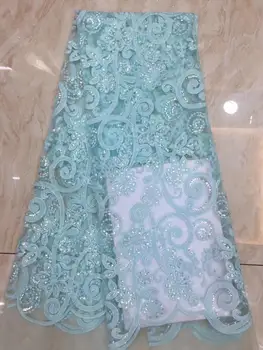 

Sky blue 5 yards exclusive African lace irregular embroidery french lace fabric sewing garment fabric with lots of sequins(7-19