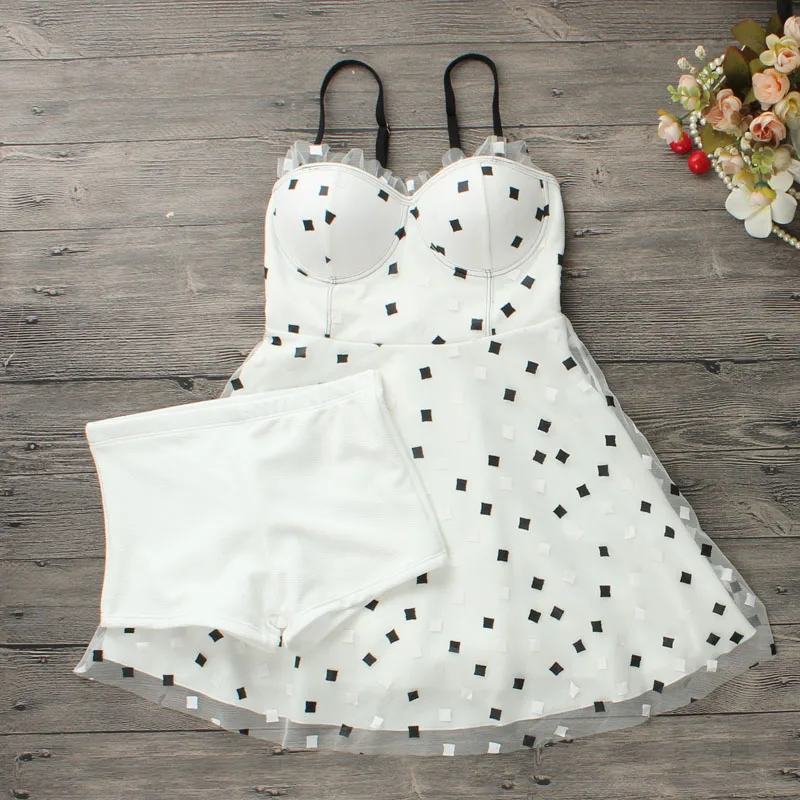 Женский купальник в горошек, Пляжное платье, пуш-ап, два предмета, купальник, бикини, танкини, набор, летний сексуальный купальник, одежда для плавания, пляжная одежда, бикини