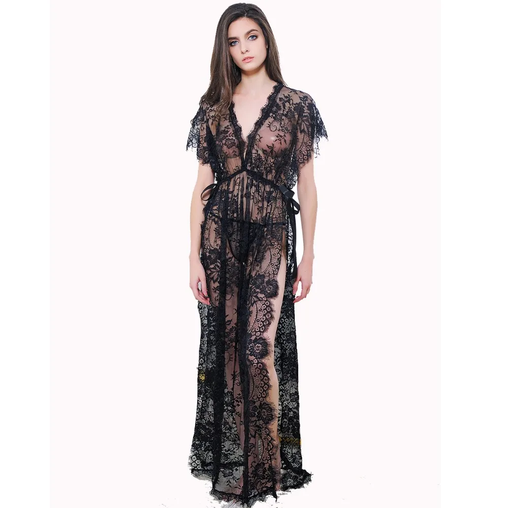 

Women's Sexy Lace and Chiffon Temptation Babydoll Nightwear Long Gown Lingerie with Thong Black Red Pink One Size