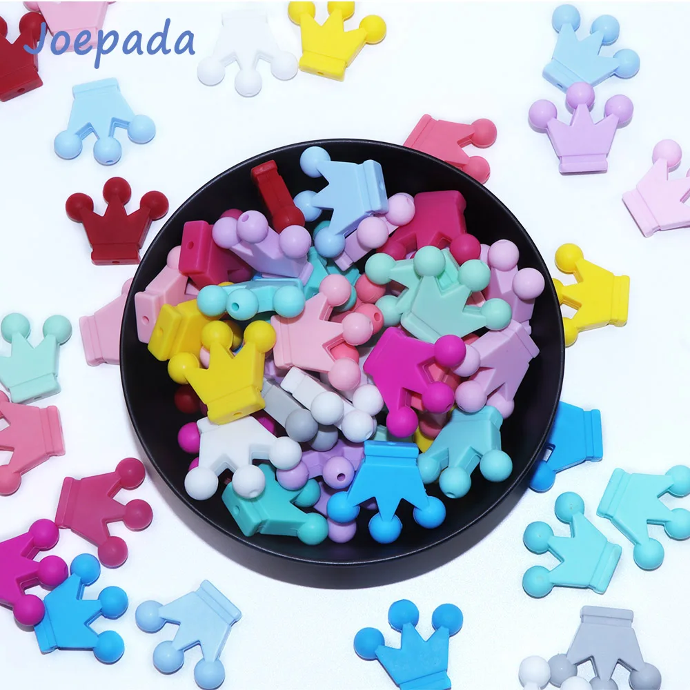 Joepada 100pcs Crown Beads Silicone Teething Toys Pearl Food Grade For Silicone Pacifier Chain Making DIY Baby Teething Gift