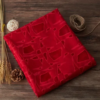 

New products in spring and summer tissus red Mulberry silk cotton fabric geometrical pattern hollow out silk fabric