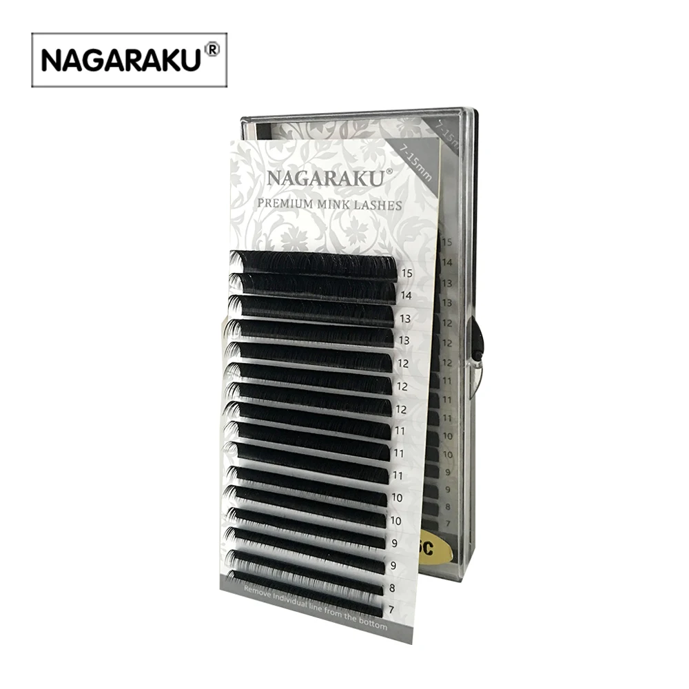 NAGARAKU 16rows/case 7~15mm mix in one tray natural synthetic mink,individual eyelash extension makeup cilia professional