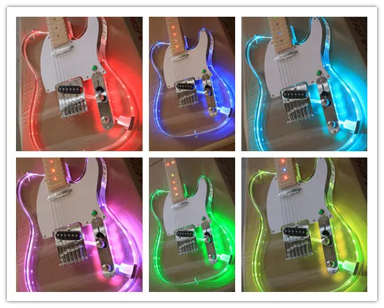 

Factory custom Acrylic Electric Guitar with White Pickguard,Maple Fretboard with Colorful LED lights,offer customized