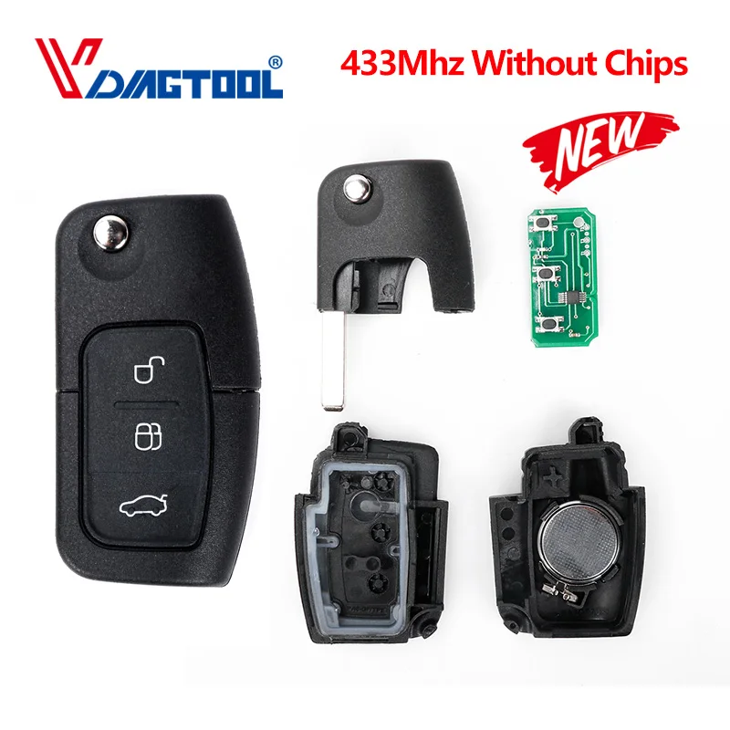 

VDIAGTOOL 433MHz No 4D63 Chip 3 Buttons Flip Folding Remote Control Key for Ford Focus Fiesta 2013 Fob Case With HU101 Blade