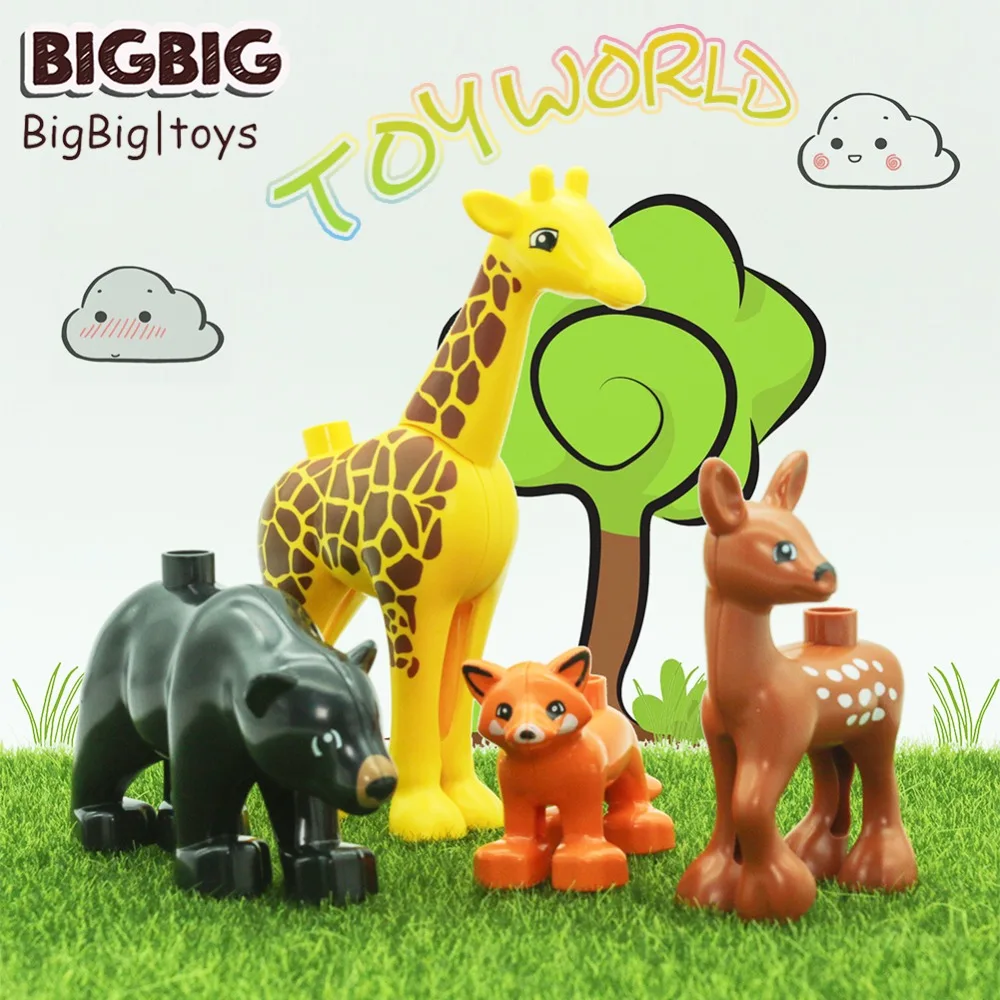 

Big Zoo Animals Model Lion Tiger Cat Zebra sharks Building Blocks bricks Action Figures Toys For Kids Compatibel Duplos gifts