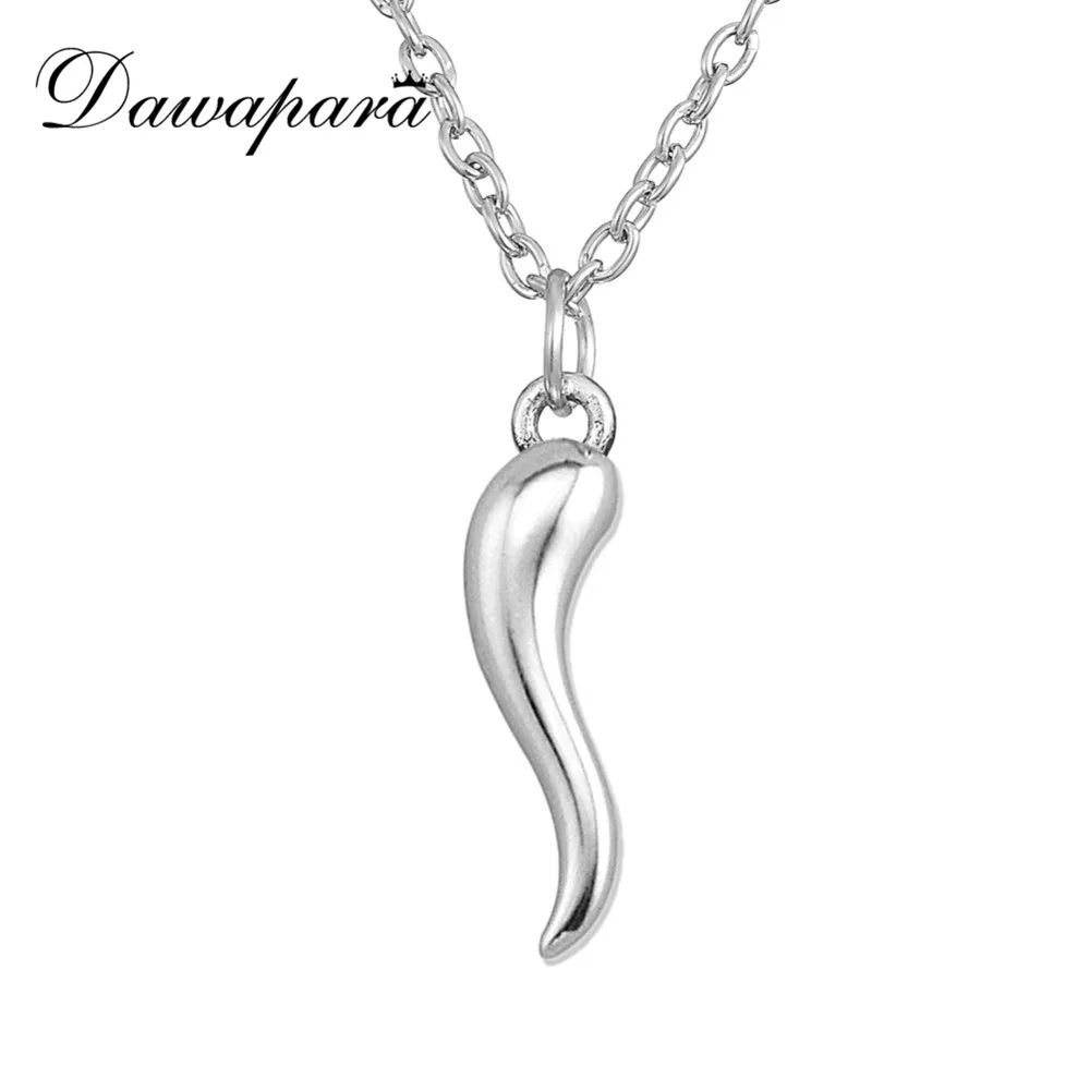 

Dawapara Italian Horn Charm Good Luck Pendant Necklace for Man And Women link Chain sliver color fashion necklace best gifts