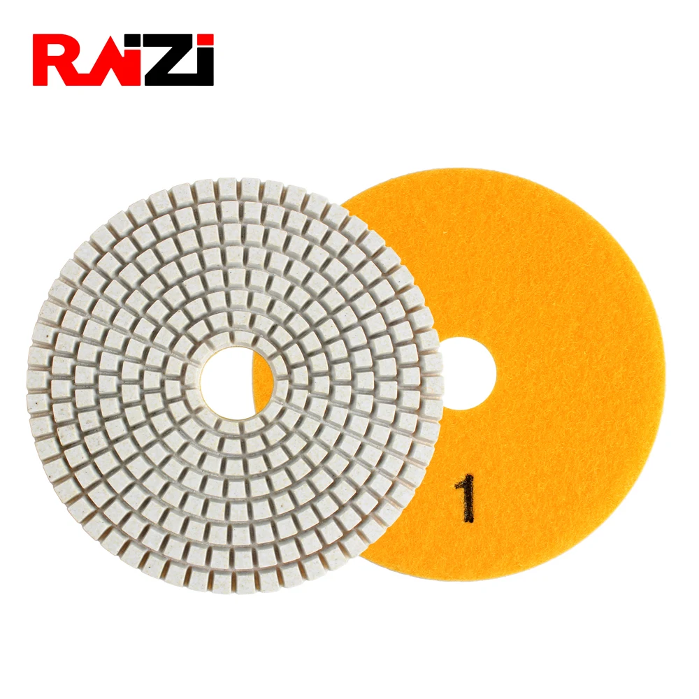 Raizi 4 inch wet 3 step polishing pads for Granite Marble Engineered Stone white resin Grit 1-3 Raizi 4 inch wet 3 step polishing pads for Granite Marble Engineered Stone white resin Grit 1-3
