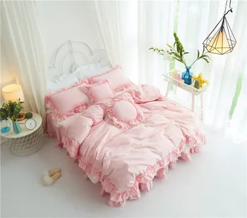 

New luxury marry Princess Pleated Lace Bedding Set Queen King Soft Bed Skirt Duvet Cover Set with Pillowcases 4pcs Bed Set Home