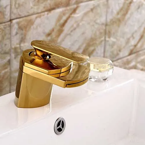 

New Simple style Unique shape Home decoration Single Handle Bathroom Sink waterfall Mixer Faucet tap gold Hot and Cold Water