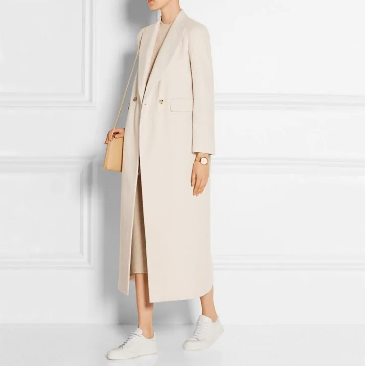 

New Fashion Autumn Winter Long Wool Coat Women's Casual Double Breasted Woolen Outwear Cashmere Trench Overcoats Plus Size