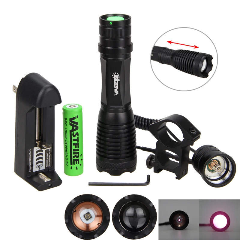 

IR-710 Zoomable Hunting Torch 940nm Infrared Radiation Lantern Night Vision Flashlight+18650 +Charger+Rifle Scope Mount+Switch