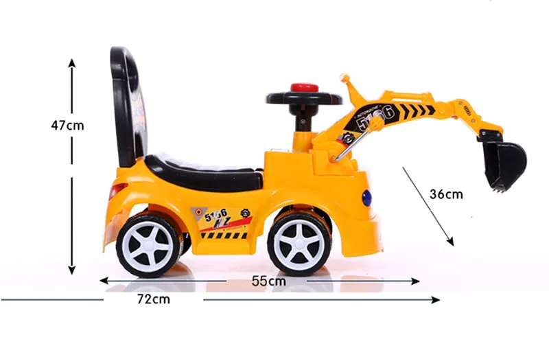 Детский строительный экскаватор с музыкой, детский автомобиль-ходунки, пластиковые детские игрушки, четырехколесный гидравлический экскаватор для мальчиков 6 лет
