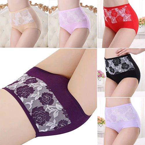 Women Flower Seamless Charming High Waist Cotton Briefs Soft Panties Underwear