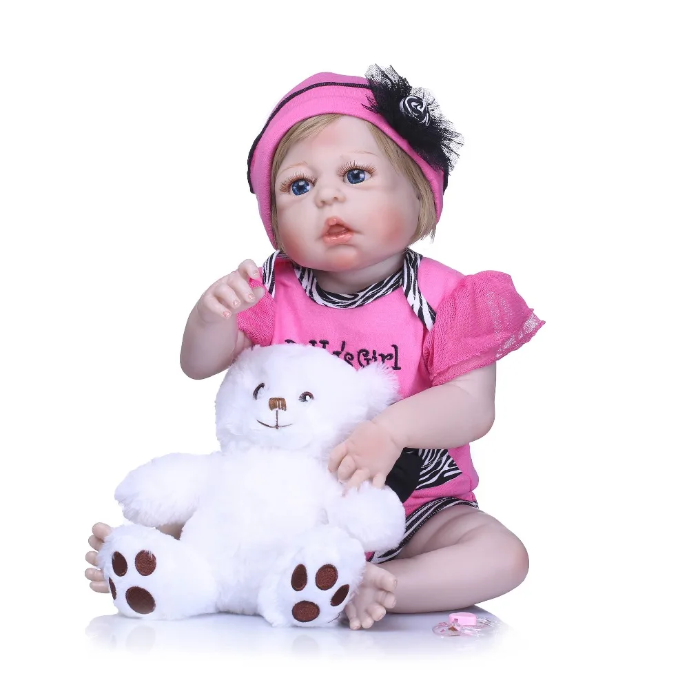 

NPKCOLLECTION Full Body Vinyl Silicone Reborn Baby Doll Toy 22inch Newborn Girl Princess Toddler Bebe Doll Child Bathe Toy Gift
