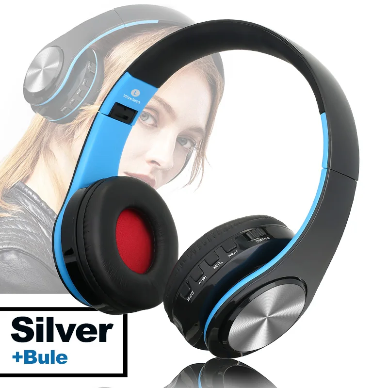 Sliver-Blue TOMKAS Bluetooth наушники беспроводные стерео наушники складные гарнитуры регулируемые наушники с микрофоном/TF картой для компьютера - Цвет: Sliver-Blue