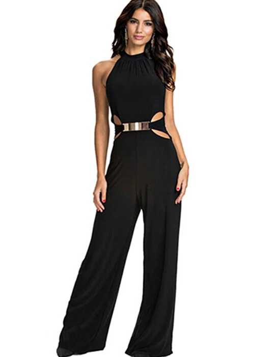

Free Shipping High Quality Aliexpress Ebay Hot Sale Western Style Halter Neck Woman Slim Jumpsuit Black