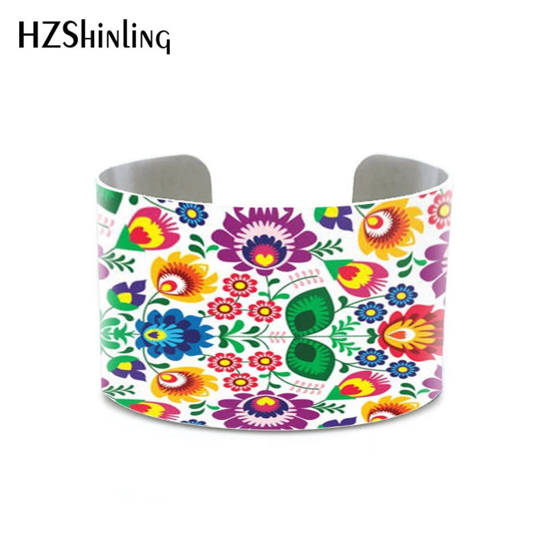 

2019 New Polish Folk Style Love bangle Wycinanki Flower bracelet Love Birds Floral Lace Heart Art Print jewelry Botanical