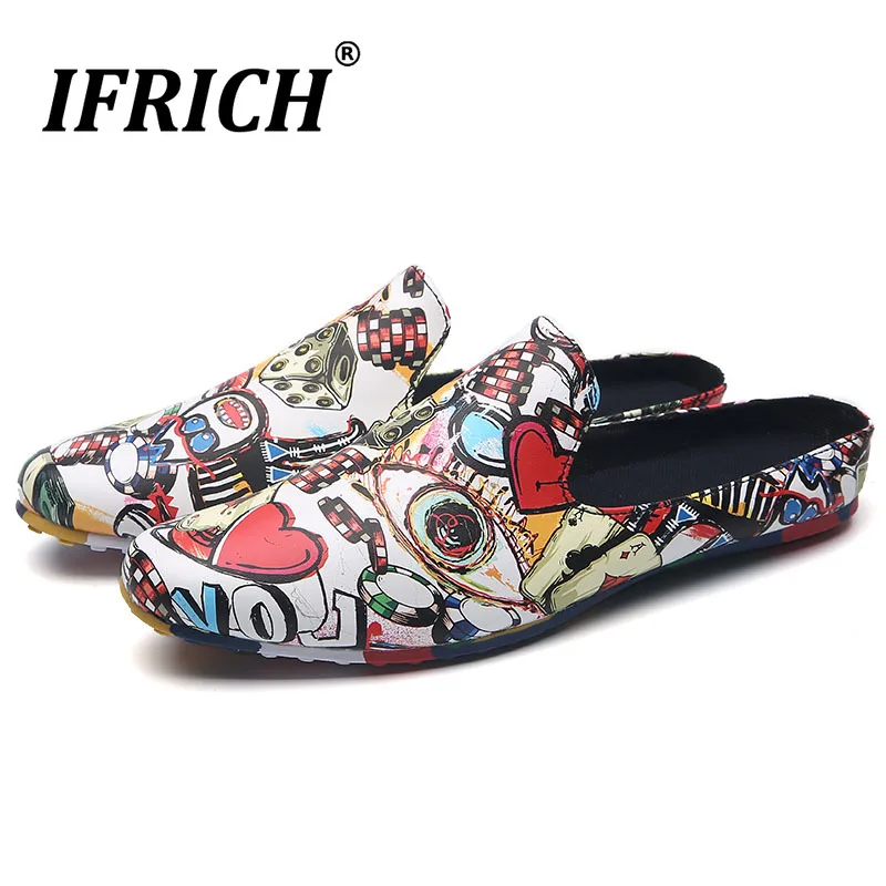 

Ifrich Summer Men Casual Shoes Half Drag Youth Fashion Mens Shoes Comfortable Man Slip On Shoes Designer Half slippers Man
