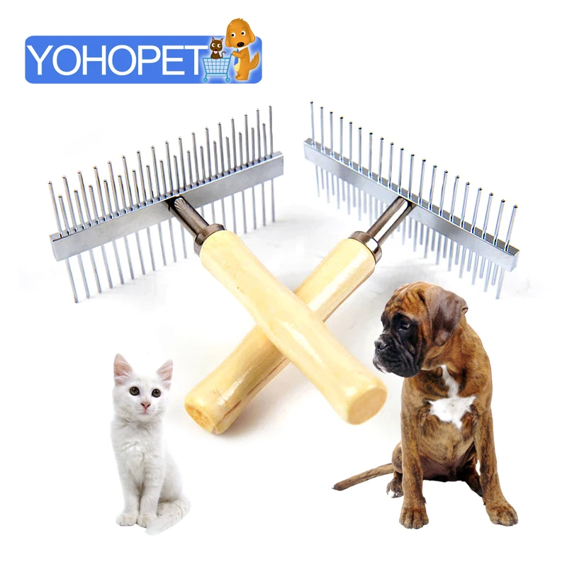 Двухсторонняя деревянная ручка из нержавеющей стали, гребень для больших собак, расческа для больших собак, инструмент для ухода за волосами для собак 12x10 см