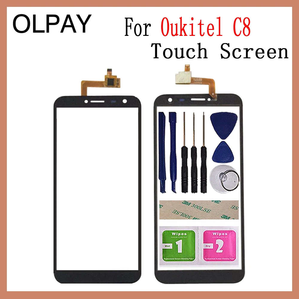 OLPAY 5,5 ''сенсорная стеклянная панель для Oukitel C8 сенсорный экран дигитайзер стекло сенсор инструменты Бесплатный клей+ прозрачные салфетки