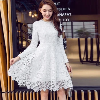 

New 2018Fashion women Spring plus size elegant ball gown lace dress pinched waist temperament party dress casual vestido S-XXXXL