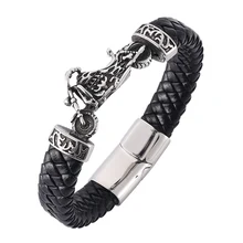 Fashion Men Leather Bracelet Man Steel Motorcycle Charm  Bracelet Magnetic buckle Punk male Jewelry Wrist Band Gifts BB800