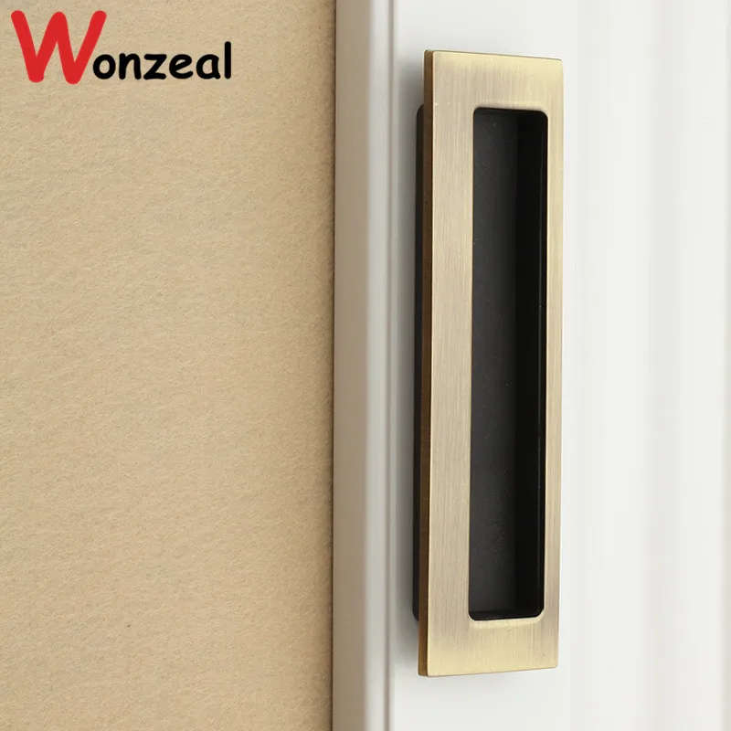 Hole Pitch 64mm/96mm/128mm Kitchen cabinet door Bronze Invisible Handle furniture bedroom drawer pull antique brass color