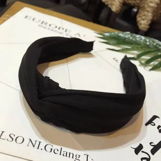 Корейские однотонные тканевые широкие повязки для волос для женщин, крученые повязки для волос с бантом, перекрещивающиеся повязки для волос, головные уборы, модные аксессуары для волос - Цвет: black