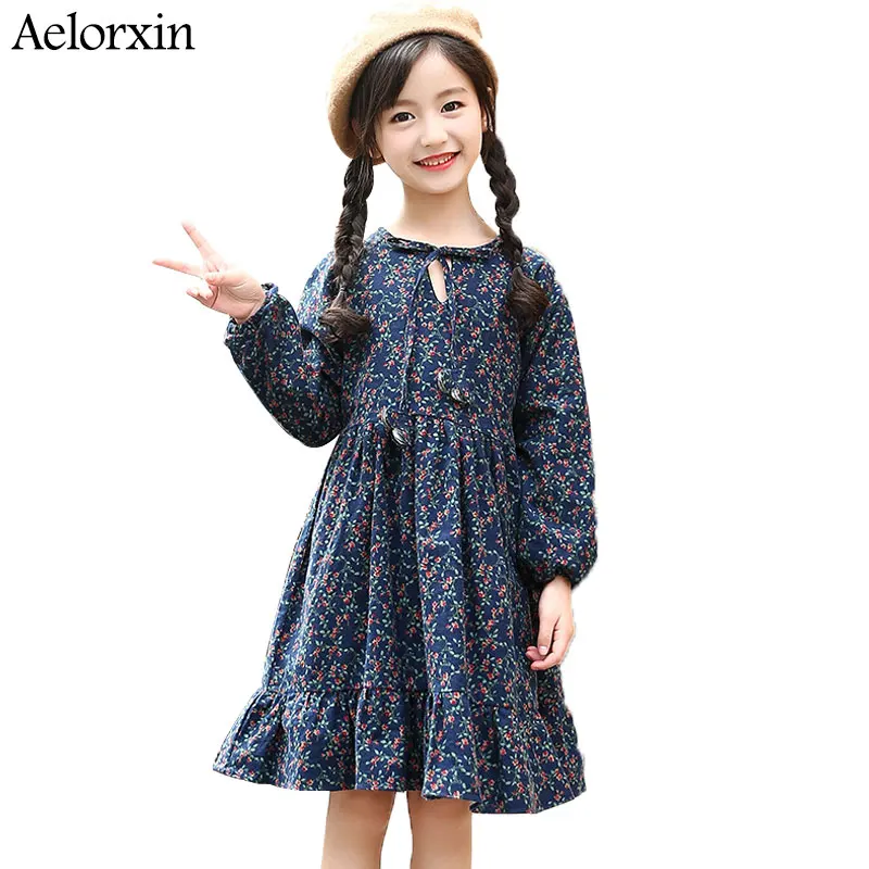 

Girls Dresses for Kids Winter Plus Velvet Princess Dresses Teenage Loose Vestidos Infantil Children Printing Dresses 10 12 Years