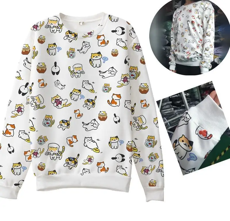 2016 Neko Atsume Cute Cat Пуловер Harajuku Женский Топы Tee|pullover with shirt|shirt casualpullover hood |