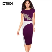 OTEN-fashion-Office-Lady-streetwear-Formal-dress-Women-Cap-sleeve-Flower-Appliques-Patchwork-Party-vestido-dresses