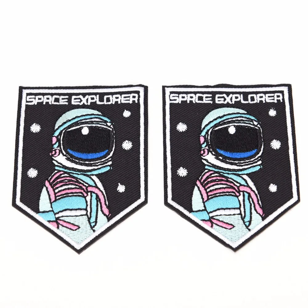 

MENGXIANG 1Pc DIY Space Astronaut Embroidered Iron on Patches for Clothing Clothes Stickers Custom Badges