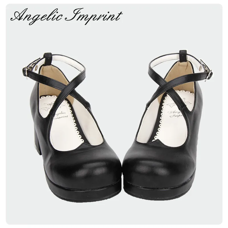 Japanese Sweet-Heart Criss Cross Ankle Strap Lolita Shoes Black PU Leather Square High Heel Womens Shoes Japanese Sweet-Heart Criss Cross Ankle Strap Lolita Shoes Black PU Leather Square High Heel Womens Shoes