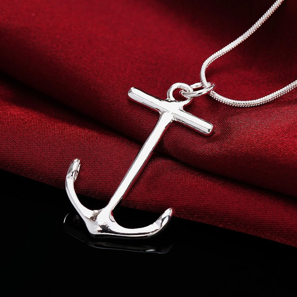 LJ&OMR Silver Jewelry Silver Anchor Pendant Necklace Wholesale Fashion Jewelry Silver Charm
