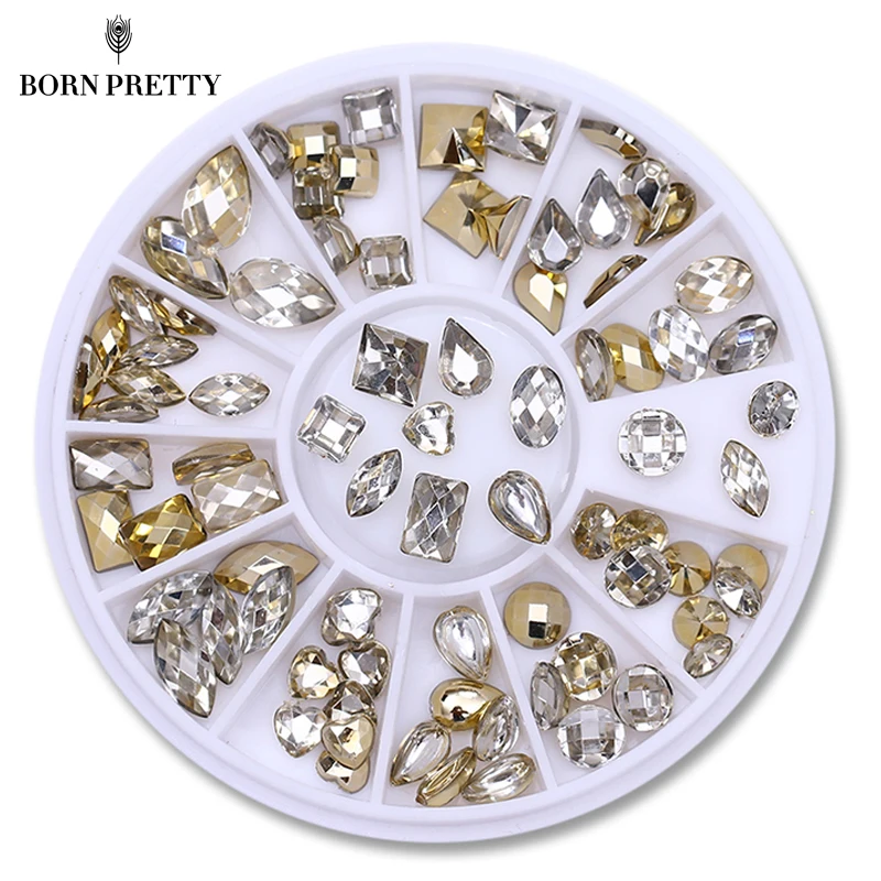  Double-sided 3D Nail Rhinestone Gold Clear Manicure Flatback Marquise Heart Water Drop Nail Art Dec