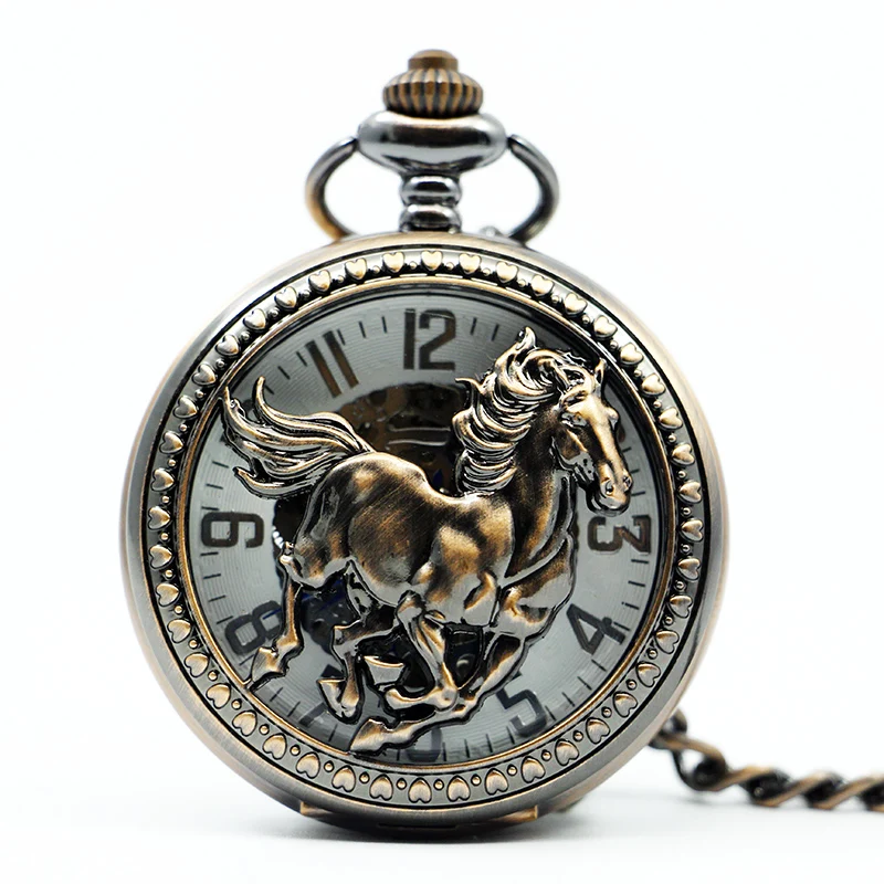 Раскладушка Механические мужские карманные часы лошадь галоп женские подарочные настольные римские классические ручные часы на цепочке