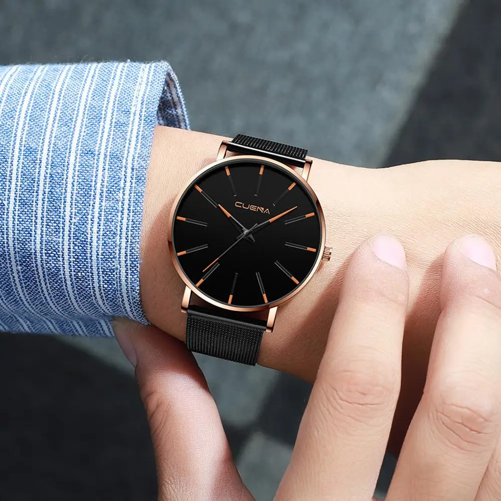 

Business Men Watch Thin Scale Dial Simple Quartz Male Wrist Watches Fashion Clock Mesh Belt Strap Meeting Relogio Masculino @50
