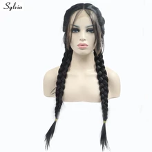 Sylvia Двойные косы парик с детскими волосами Термостойкое волокно натуральный 2# цвет плетеный синтетический парик на кружеве запас для женщин