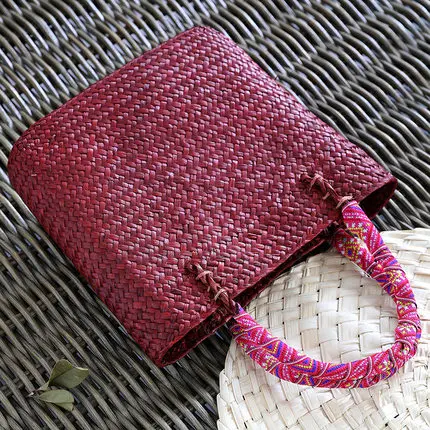 Vintage straw tote bag storage bag woven shopping bag shoulder bag ethnic style woven handbag 2