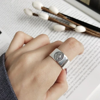 

LouLeur 925 sterling silver empress avatar rings silver Emboss vintage figure index finger open rings for women fine jewelry