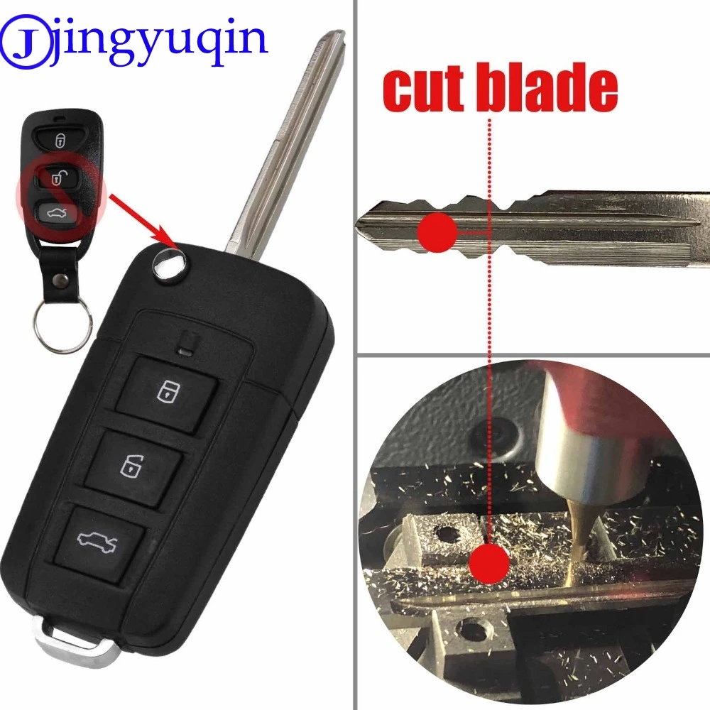 

jingyuqin cut/uncut blade modified Folding Car Key Shell Cover Fob Case for Kia Hyundai Elantra Sonata Genesis Santa Fe Accent