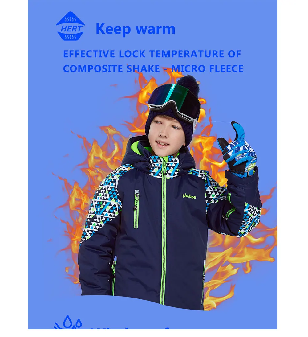 Phibee/зимний лыжный костюм для мальчиков; теплая водонепроницаемая ветрозащитная одежда для сноуборда; зимняя куртка; детская одежда; одежда для детей