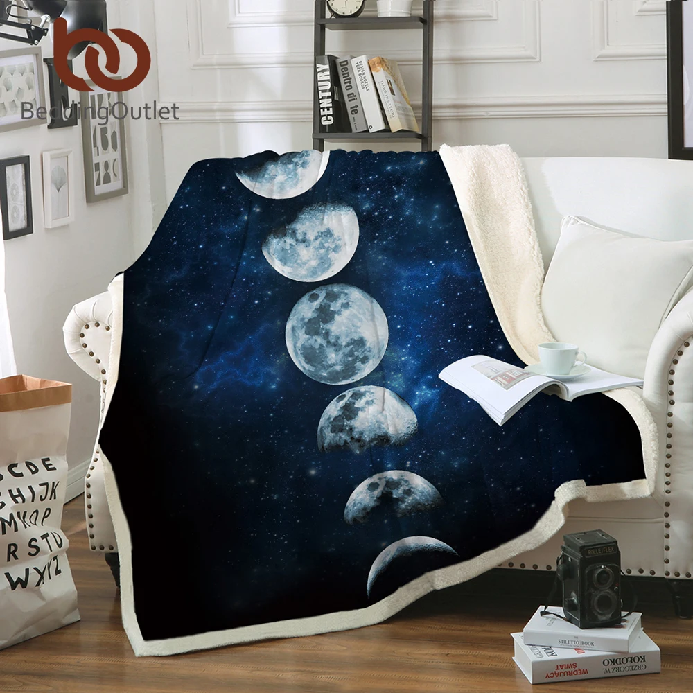 

BeddingOutlet Moon Eclipse Changing Velvet Plush Throw Blanket Galaxy Printed Sherpa Blanket for Couch Landscape Bedding Throw