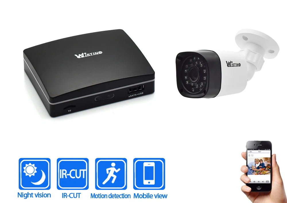 Wistino 2MP CCTV Security System Kit Mini NVR H.265 1pcs IP Camera Outdoor Night Vision Surveillance Monitor Kits XMeye 1MP 960P (2)
