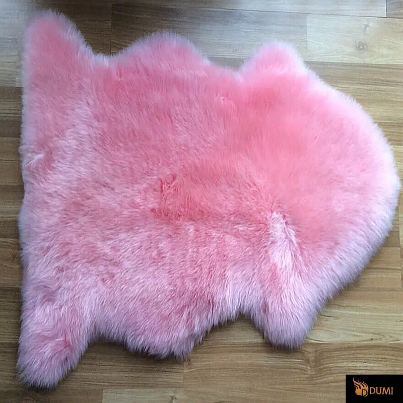 1Piece Pink Color Genuine Single Sheepskin Rugs 90x60cm Free Shipping