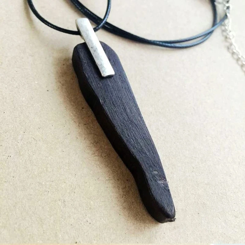 

Ethnic Ebony Wooden Alloy Mixed Pendant Necklace New Punk Wooden Chunky Long Leather Necklace Handmade Wood Pendant Necklace