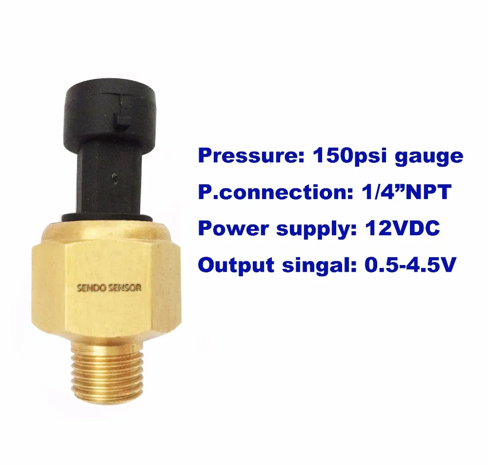 

0 to10bar, 1Mpa 150 psi gauge, water oil air pressure sensor 0.5-4.5V, 12V, 24V, stainless steel 316L diaphragm, 1/4NPT thread
