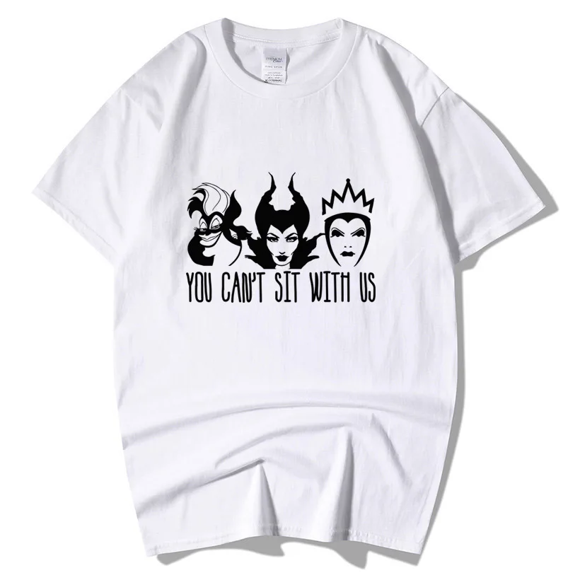 

You Can't Sit With Us Villain Cartoon Funny T Shirt Women Short Sleeve O Neck Cotton Harajuku Maleficent Evil Queen T-Shirt