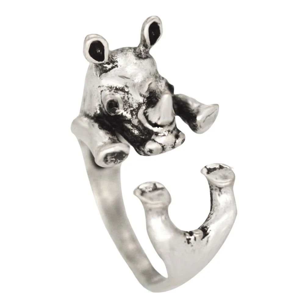 

QIAMNI Hippie Rhino Antique Silver Rhinoceros Animal Knuckle Rings for Women Men Fashion Boho Chic Brass Anel Couple Jewelry