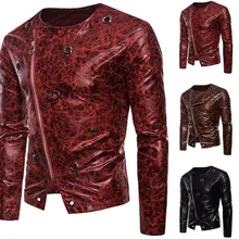 Мужская куртка из искусственной кожи, Брендовые мужские Мотоциклетные Куртки из искусственной кожи в стиле панк-рок, Осенние повседневные куртки на молнии с длинным рукавом и леопардовым принтом